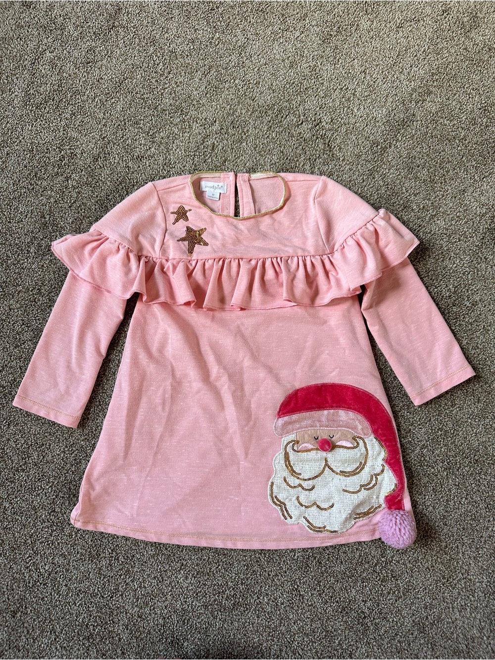 Pink Santa Ruffle Long-Sleeve Kids dress